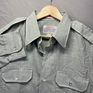 True Vintage Creighton Shirt Mens Medium Blue Military Wool Blend Epaulette 70s